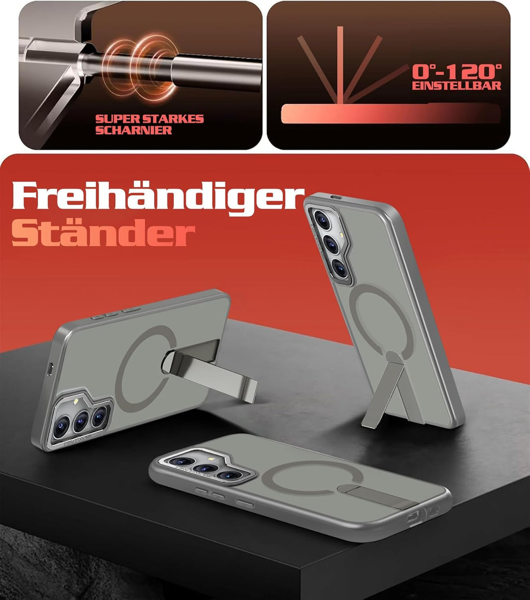 Giyer Magnetisch Handyhülle für Samsung Galaxy S25/S24 Hülle mit Ständer Schutzfolie, Schutzhülle fü