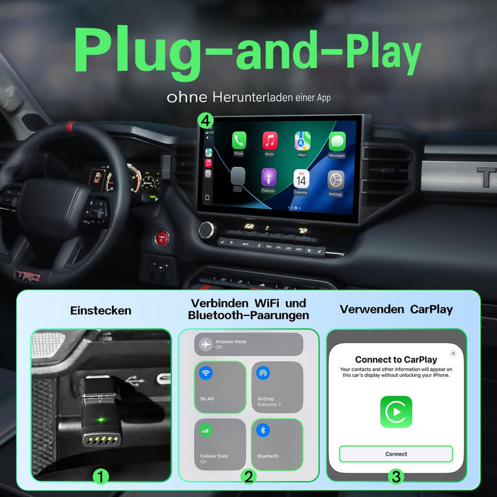 Wireless CarPlay Adapter, 2 in 1 CarPlay & Android Auto Wireless Adapter, Upgrade von Wired auf Wire