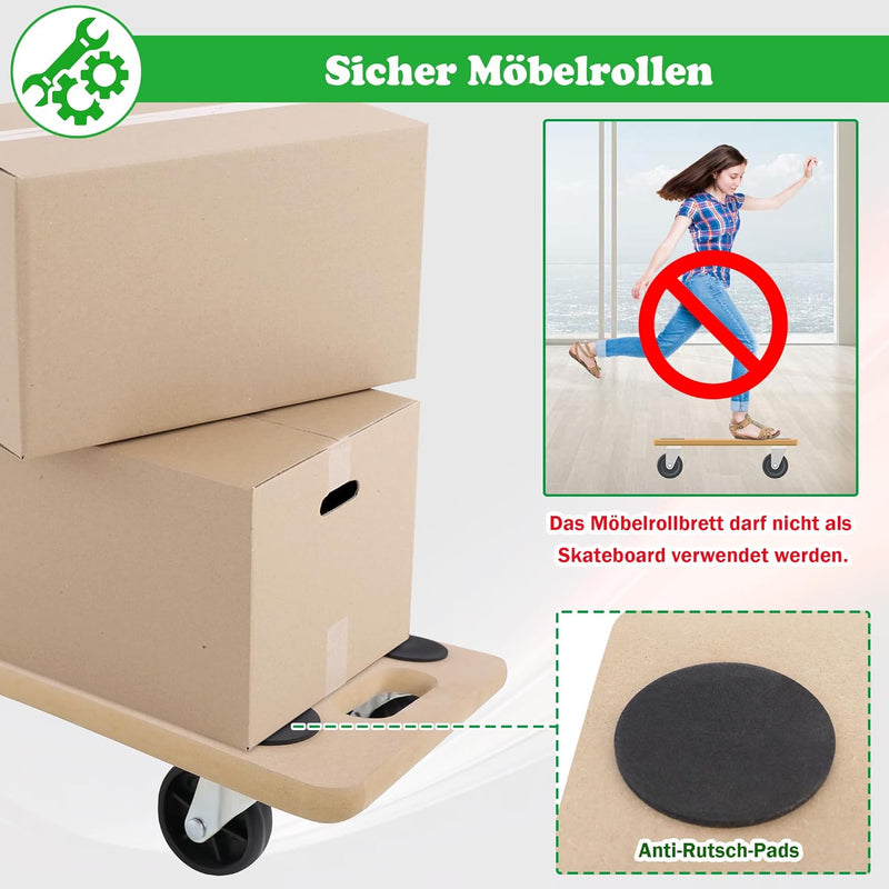 SUBTLETY Rollbrett Transportwagen Transporthilfe mit Rollen 58x29x11cm Tischtransportwagen Möbelroll