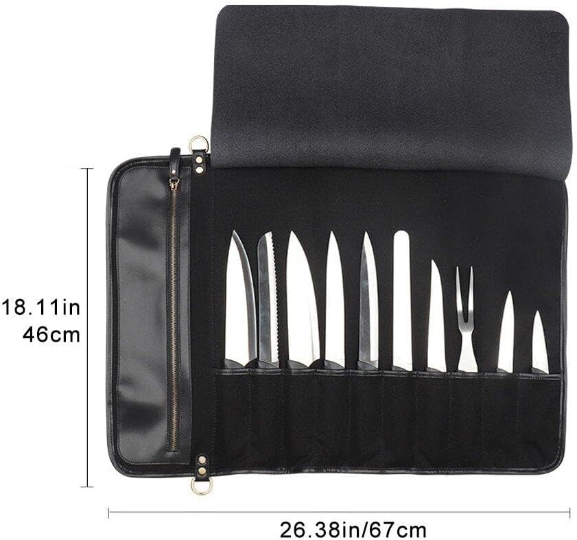 Kochmesser-Rolltasche Multifunktions-Werkzeug-Rolltasche Leder-Messer-Tragetasche mit 10 Taschen für
