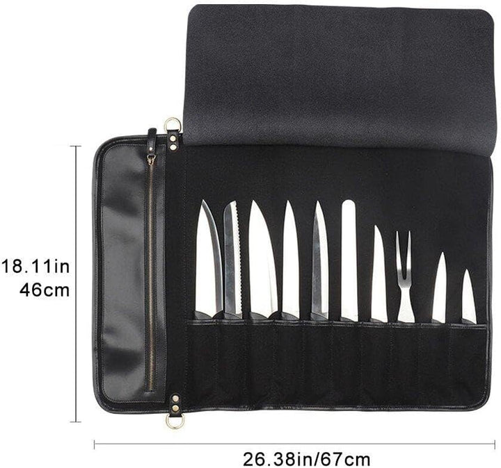 Kochmesser-Rolltasche Multifunktions-Werkzeug-Rolltasche Leder-Messer-Tragetasche mit 10 Taschen für
