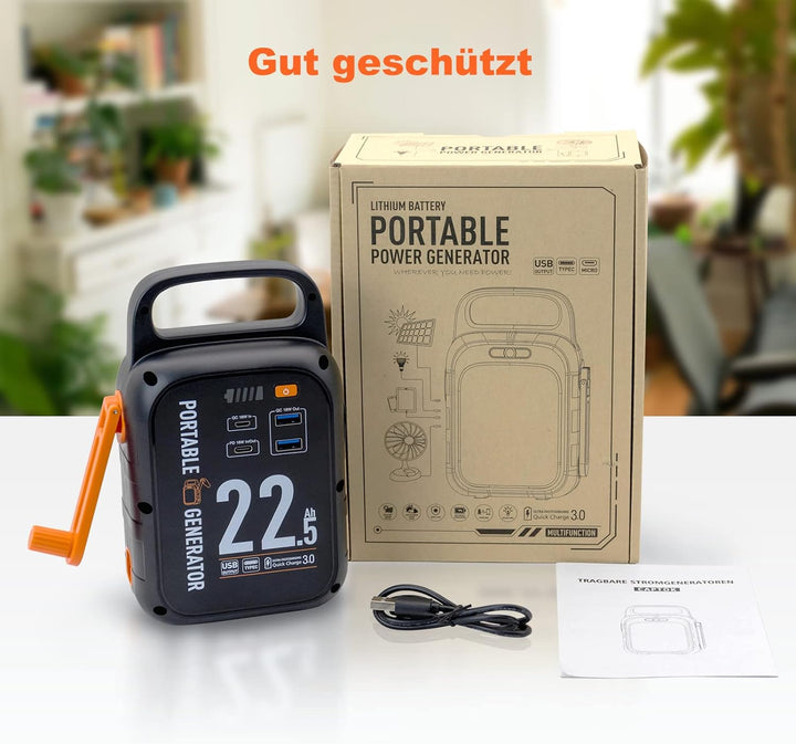 CAPTOK Kurbel Powerbank 22500mAh, Notstrom Akku 18W Schnellladen USB Typ-C, 83.25Wh Stromerzeuger Mi