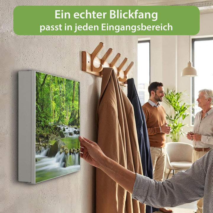 banjado® Grosser Schlüsselkasten Glas/Schlüsselbox 30cm x 30cm mit 50 Haken - Motiv Wasserfälle/Schl