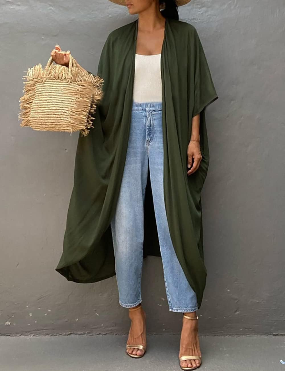 Bsubseach Damen Lange Strand Strandponcho für Bademode Sexy Bikini Beach Kimono Strickjacke A-armee