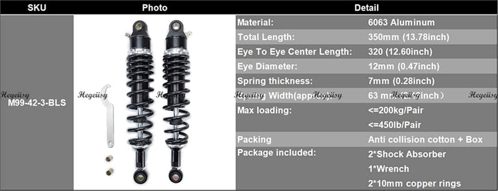 Hegeiisy HG68 320 mm 32 cm 7 mm Feder Universal Motorrad Luft Stossdämpfer Hinterradaufhängung ATV Q