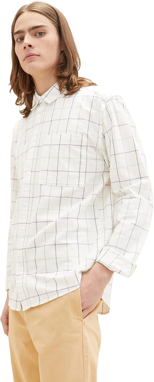 TOM TAILOR Denim Herren Relaxed Fit Karo-Hemd M 31153 - Off White Colorful Check, M 31153 - Off Whit