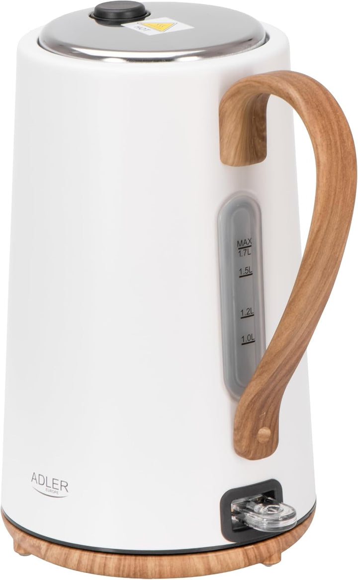 Adler Wasserkocher weiss 1,7 Liter | Sicher & Schnell | STRIX Überhitzungsschutz, Kalkfilter & 2200W