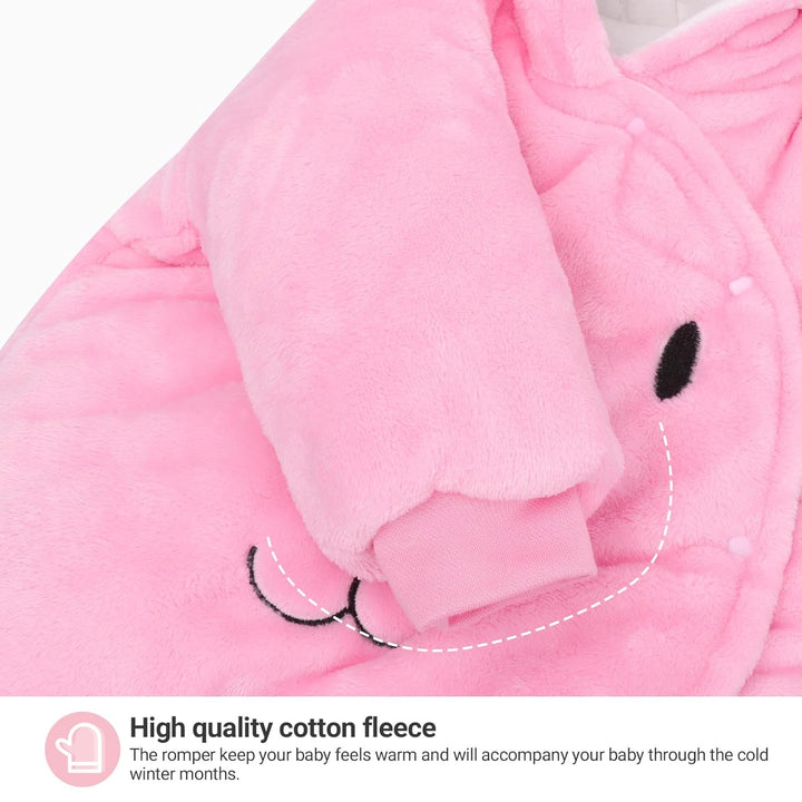 Baby Overalls mit Kapuze Winter Flanell Strampler Spielanzug mit Füsse Karikatur Jumpsuit, 0-3 Monat