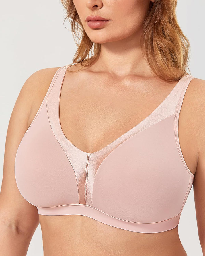 DELIMIRA Damen BH ohne Bügel Grosse Grössen Volle Abdeckung Glatter ohne Einlagen 95B Nacktes Rosa,