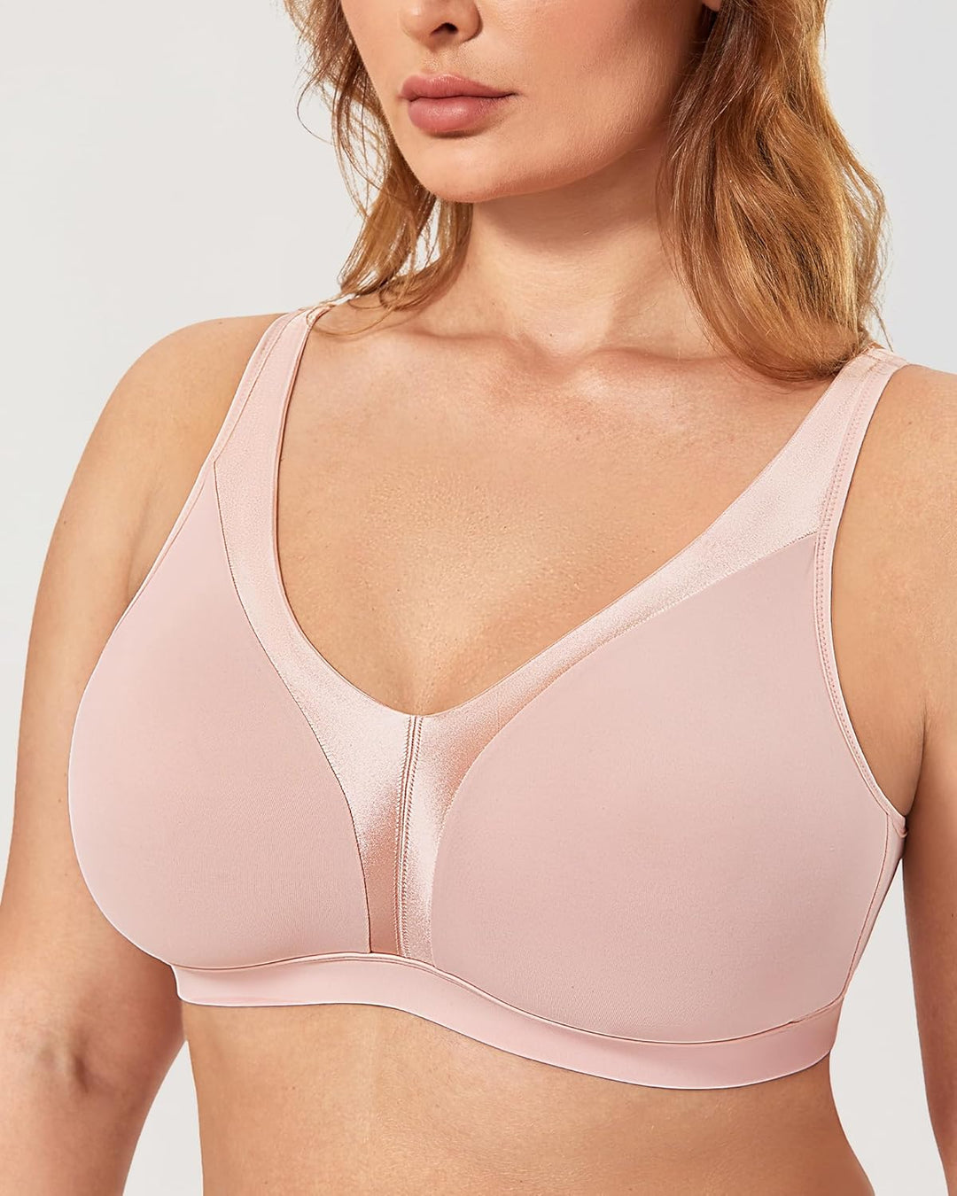 DELIMIRA Damen BH ohne Bügel Grosse Grössen Volle Abdeckung Glatter ohne Einlagen 75B Nacktes Rosa,