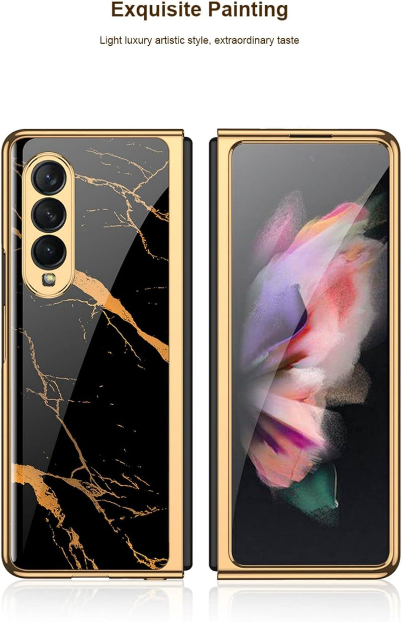 COQUE Galaxy Z Fold 4 5G Hülle,ultradünnes 9H Glas glänzend lackierte Handyhülle,Faltbare Handyhülle