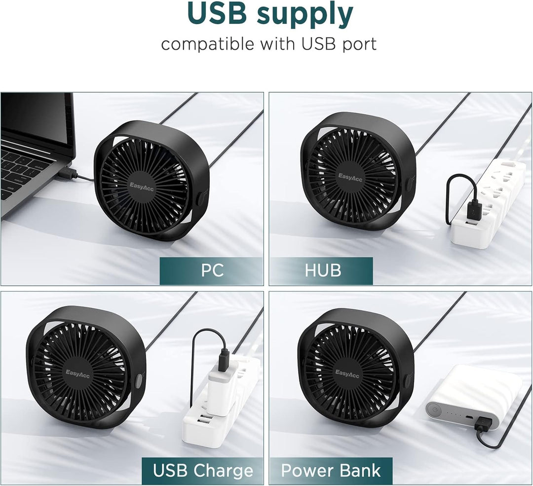 EasyAcc USB Ventilator, Mini Ventilator USB Tischventilator leise Klein 2 Jahre Garantie Starker Exq