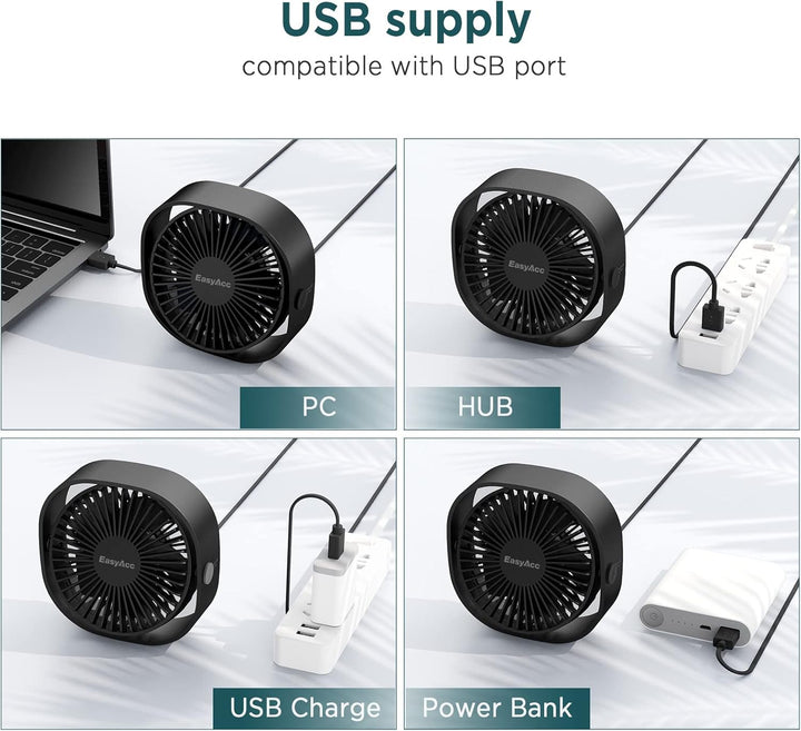 EasyAcc USB Ventilator, Mini Ventilator USB Tischventilator leise Klein 2 Jahre Garantie Starker Exq