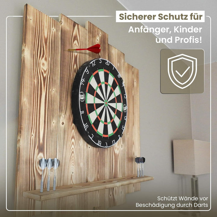 Wooden Dartboard Surround | Premium Dart-Wandschutz & Tablet-Halter (Optional) | Geflammter Burned L