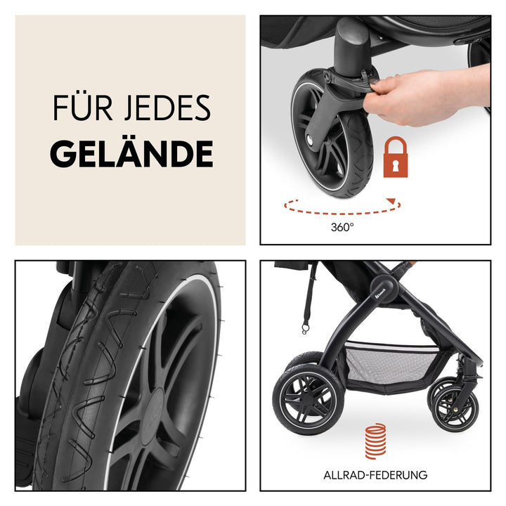 Hauck Uptown Kinderwagen Melange Black – Kinderwagen für jedes Gelände, extra grosser Sitz, flache L