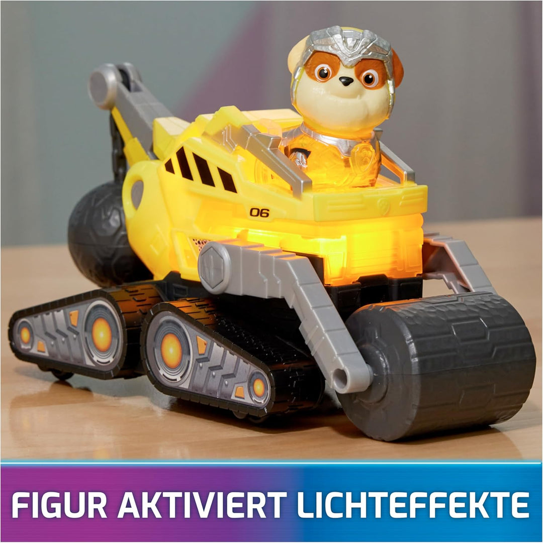 PAW Patrol: Der Mighty Kinofilm, Superhelden-Basis-Fahrzeug von Rubble mit Welpenfigur, Baustellenfa