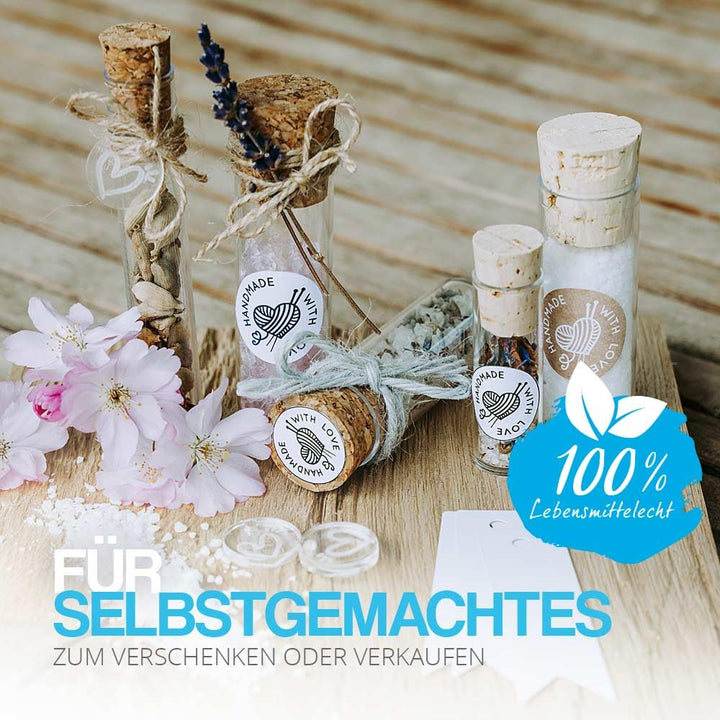 Tuuters 100x Kunststoff Reagenzgläser mit Korken, Kunststoffröhrchenn (65 x Ø23, Naturkorken) 65 x Ø