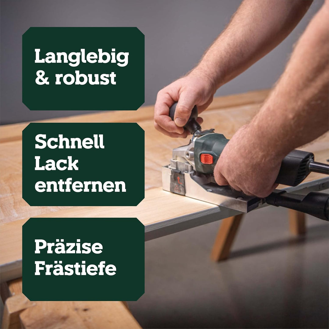 Metabo Lackfräse LF 850 S, zum Bearbeiten von unbehandeltem Holz, mit Metabox, Stufenlose Einstellun