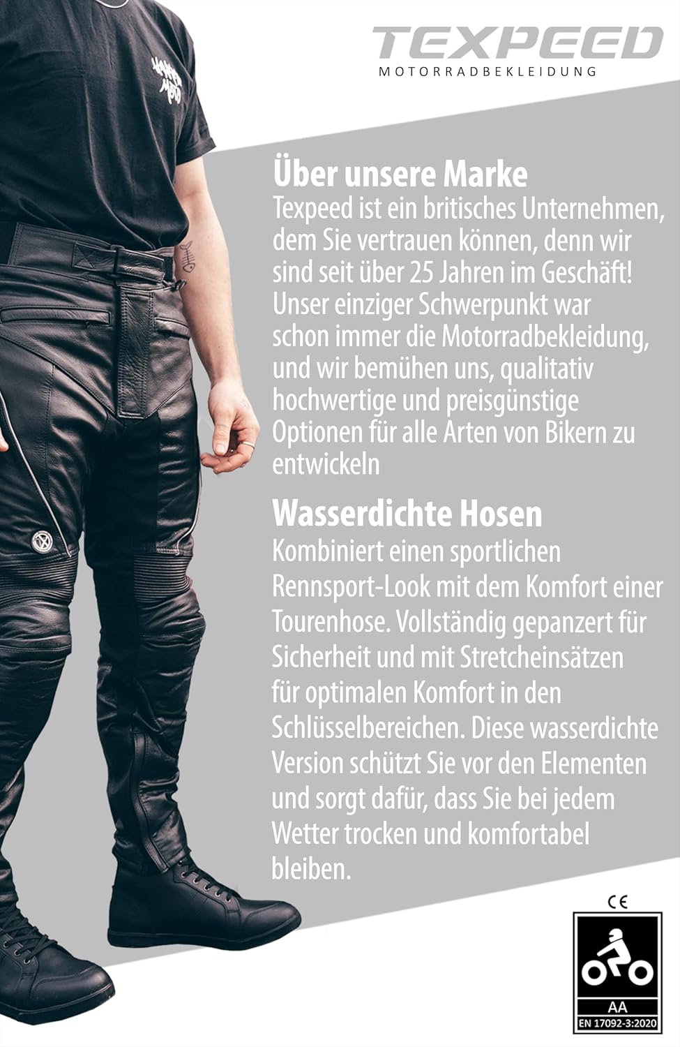 TEXPEED motorradhose leder wasserdicht herren mit protektoren - Schwarz Vollnarbiges Lederhose echtl