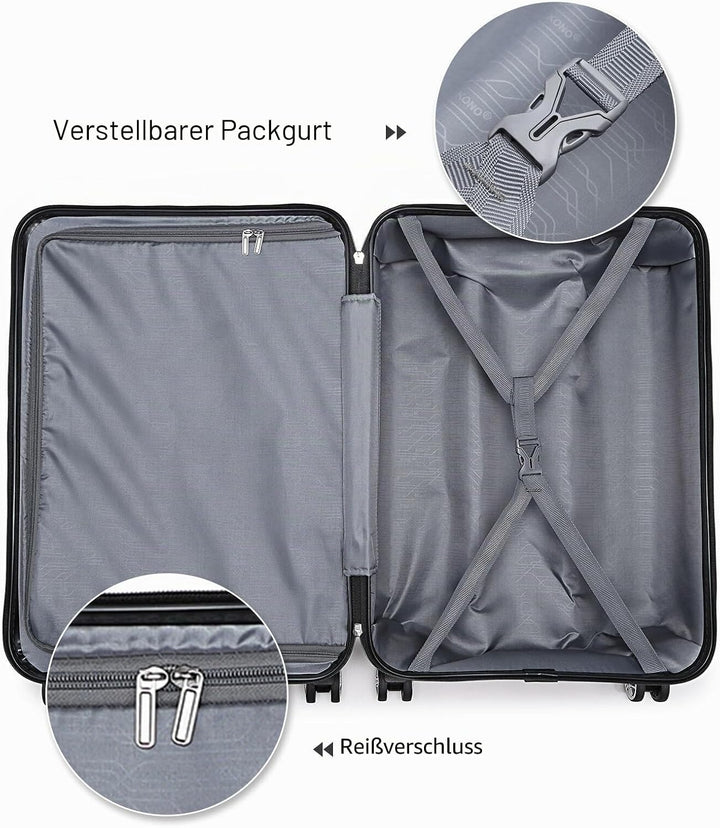 Kono ABS Kabinenkoffer, Hartschale, leicht, 55 cm, Handgepäck, mit Schloss TSA, 38 l Dunkelblau, Dun