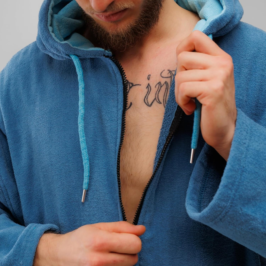 WAVE HAWAII Bleys ZIP Surfponcho für Körpergrössen von 170-205 cm aus 100% ÖKO Baumwolle Umkleidehil