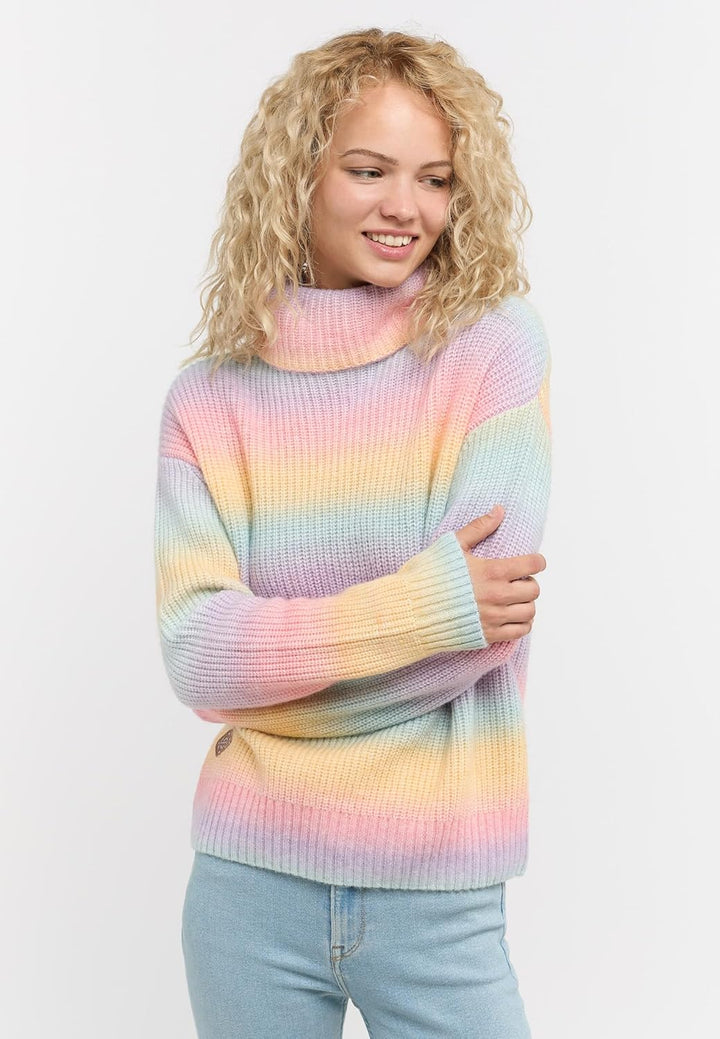 Ragwear Damen Strickpullover Safina, Light Combo, Pastellfarbenen Streifen Pullover Schalkragen L Li
