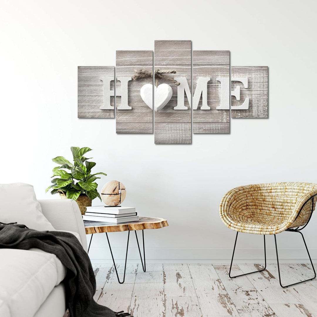 Runa Art Bild Wohnzimmer Home Herz 5 Teilig Landhausstil Beige Braun Wandbilder auf Vlies Leinwand 5