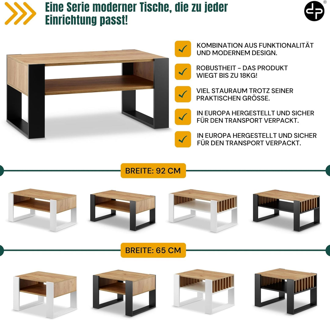 defiPad® Grosser Couchtisch mit Stauraum | Modern Wohnzimmertisch Eiche | 92CM Breite Kaffeetisch |