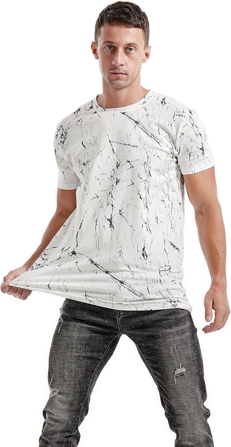 RONOMO Herren Mode Krawatte Dye T-Shirt Casual Print T-Shirt Graffiti T-Shirt L Sh Weiss, L Sh Weiss
