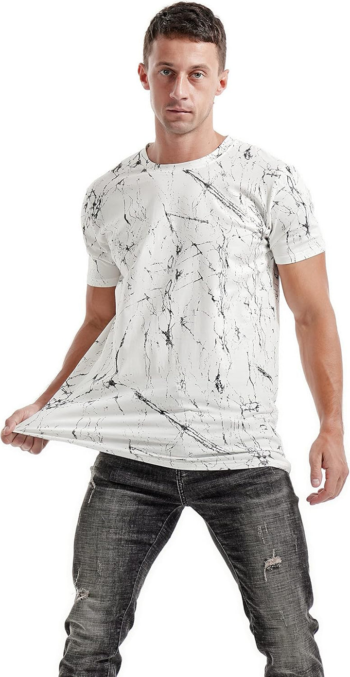 RONOMO Herren Mode Krawatte Dye T-Shirt Casual Print T-Shirt Graffiti T-Shirt L Sh Weiss, L Sh Weiss