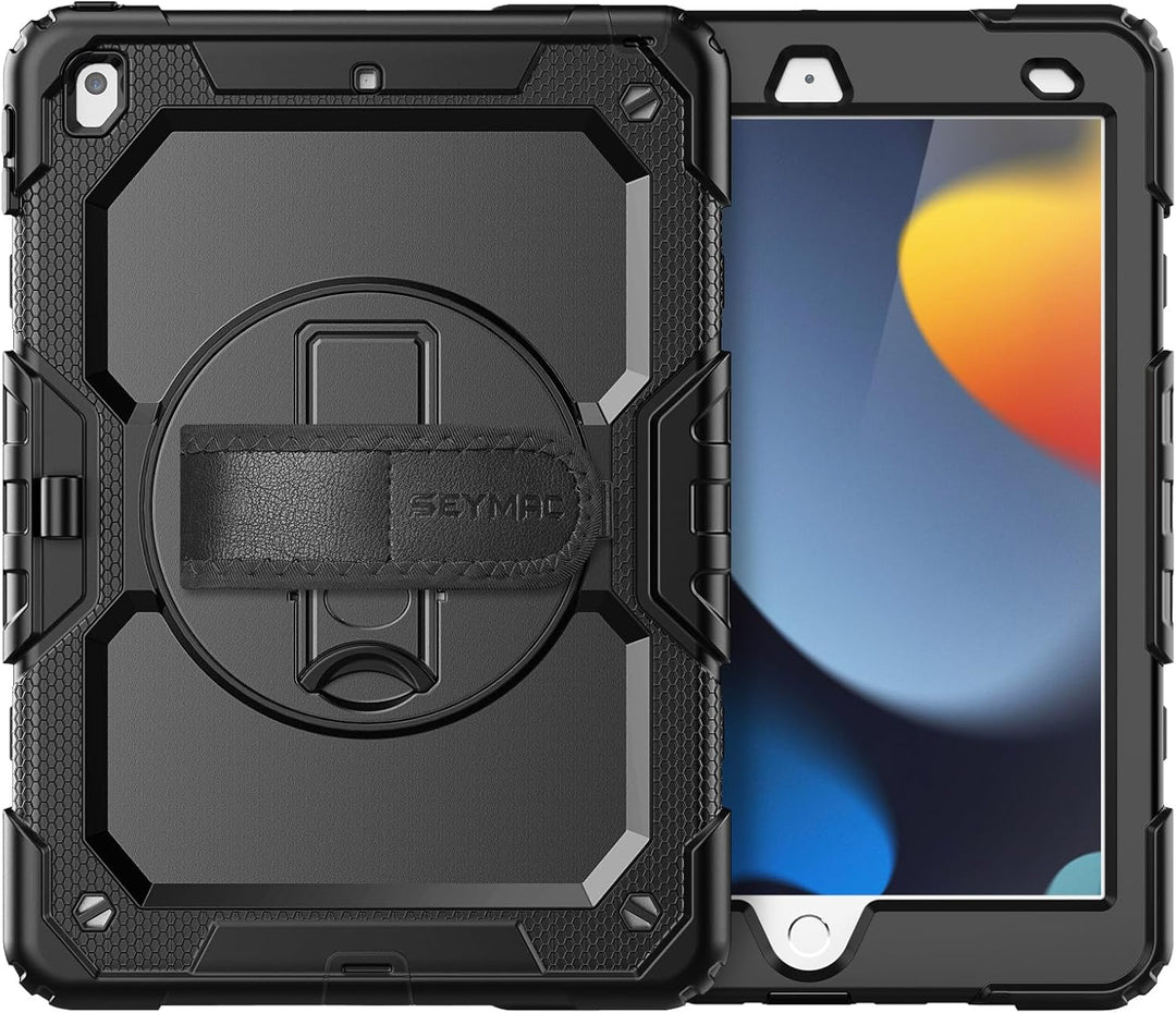 SEYMAC Hülle für iPad 9./8./7. Generation (10,2 Zoll), Stossfeste Hülle mit Displayschutzfolie, Dreh