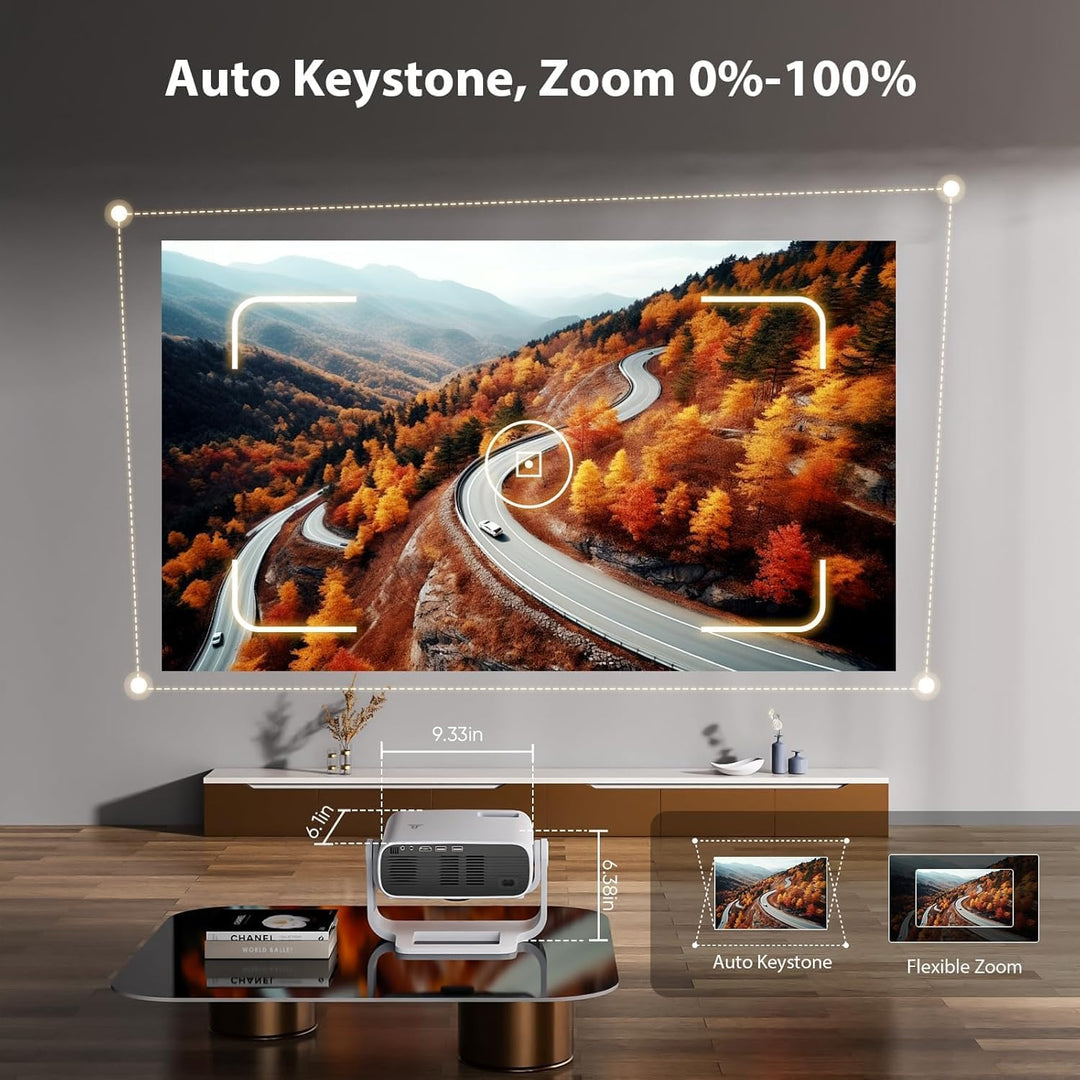 Wielio Smart Beamer mit Integrierte Apps,Native1080P 4K-Unterstützung,WiFi 6&Bluetooth 5.2,120° Vers