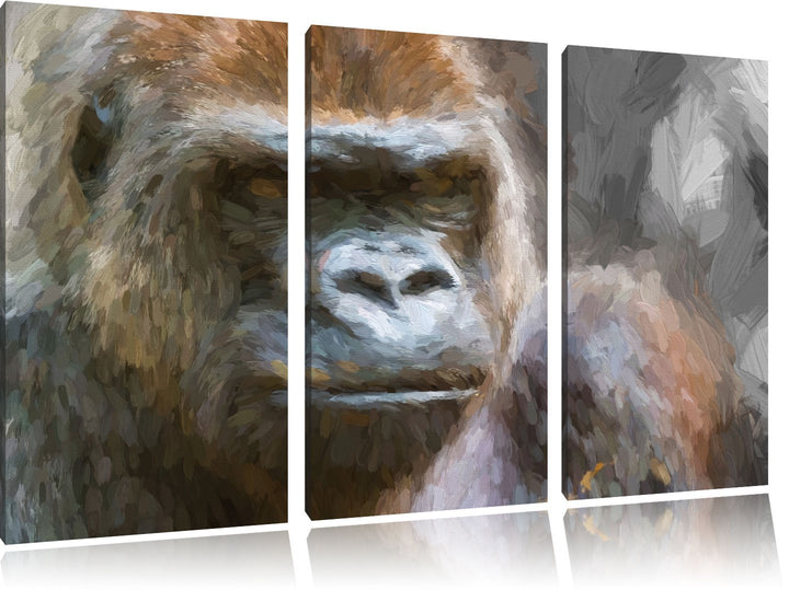 stolzer Gorilla schwarz/weiss Deluxe 3-Teiler Leinwandbild 120x80 Bild auf Leinwand, XXL riesige Bil