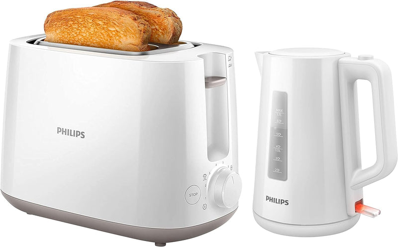 Philips HD9318/00 Wasserkocher Serie 3000, 1,7l, Federdeckel, LED-Anzeige, weiss & HD2581/00 Toaster