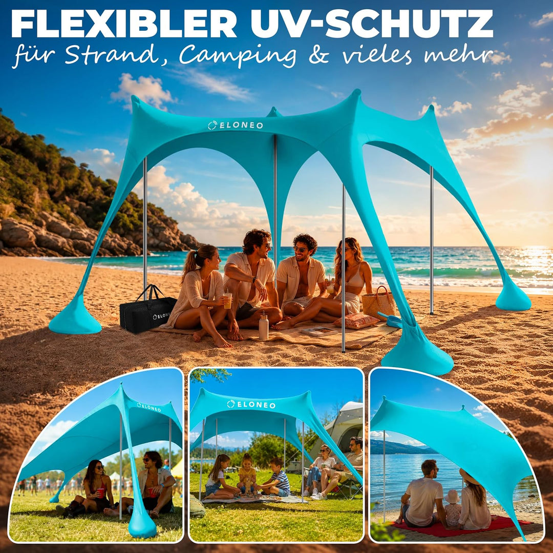 ELONEO Strandzelt, Sonnensegel Strand 228x214x200 cm, LSF 50+, Sonnenschutz für Strand mit Sandschau