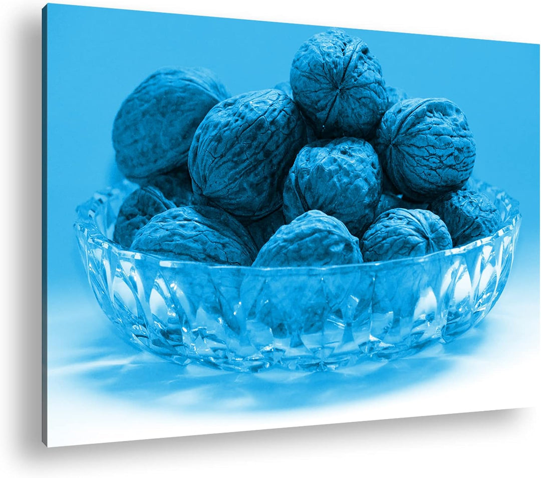 deyoli knackige Walnüsse in Schale Format 80x60 Effekt: Monocrome Blau als Leinwandbild, Motiv ferti