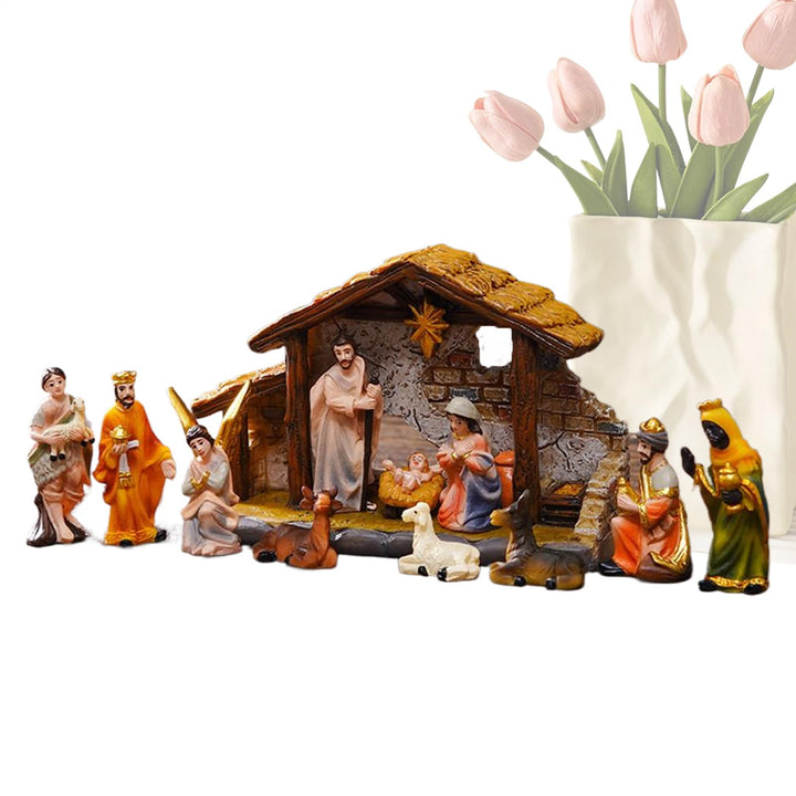 Krippen Set Weihnachten 3,5 cm Hoch - Krippenfiguren Statuen | Religiöse Resin Figuren Deko für Tisc