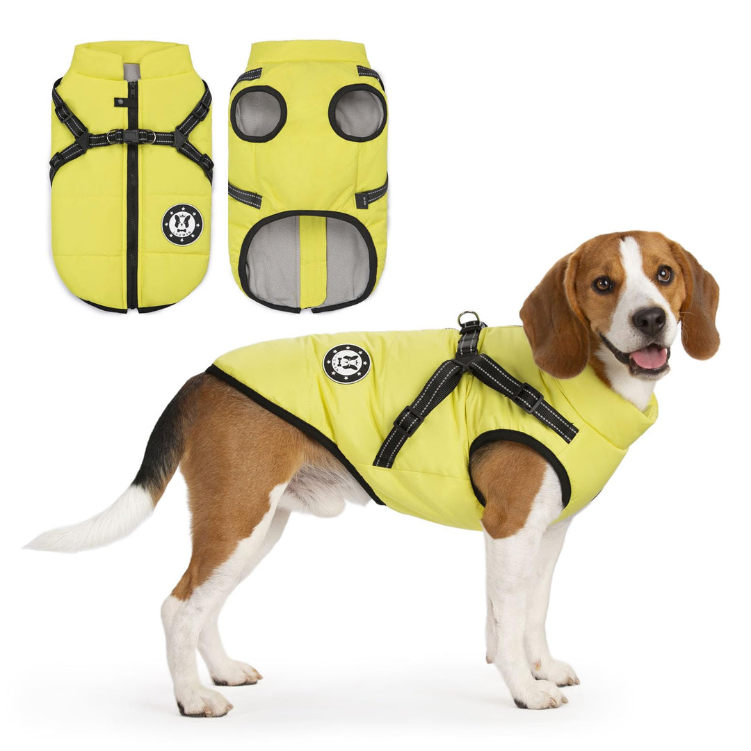 LUOWAN Hundemantel für kleine Hunde, Hundemantel mit Geschirr, Reflektierende Outdoor-Hundeweste, Wi