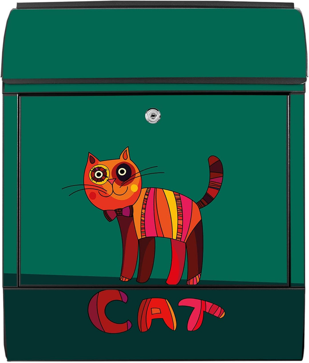 banjado® Design Briefkasten mit Motiv Orange Katze 39x47x14cm &amp; 2 Schlüssel - Briefkasten Stahl schw