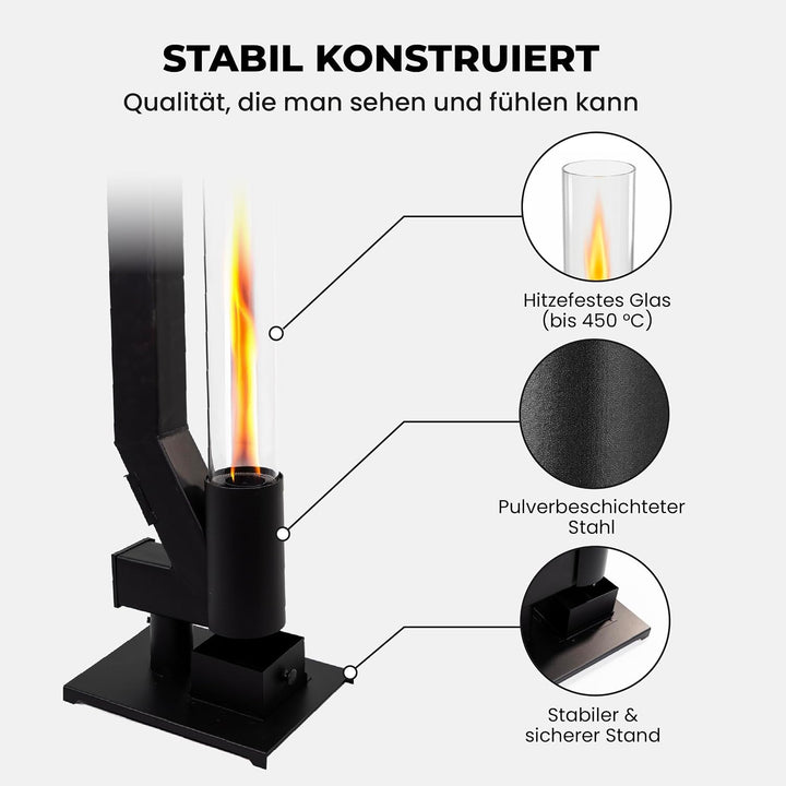 Lemodo Pelletfackel CORE, Feuersäule Outdoor mit Glasröhre, für Garten &amp; Terrasse, für Holzpellets,