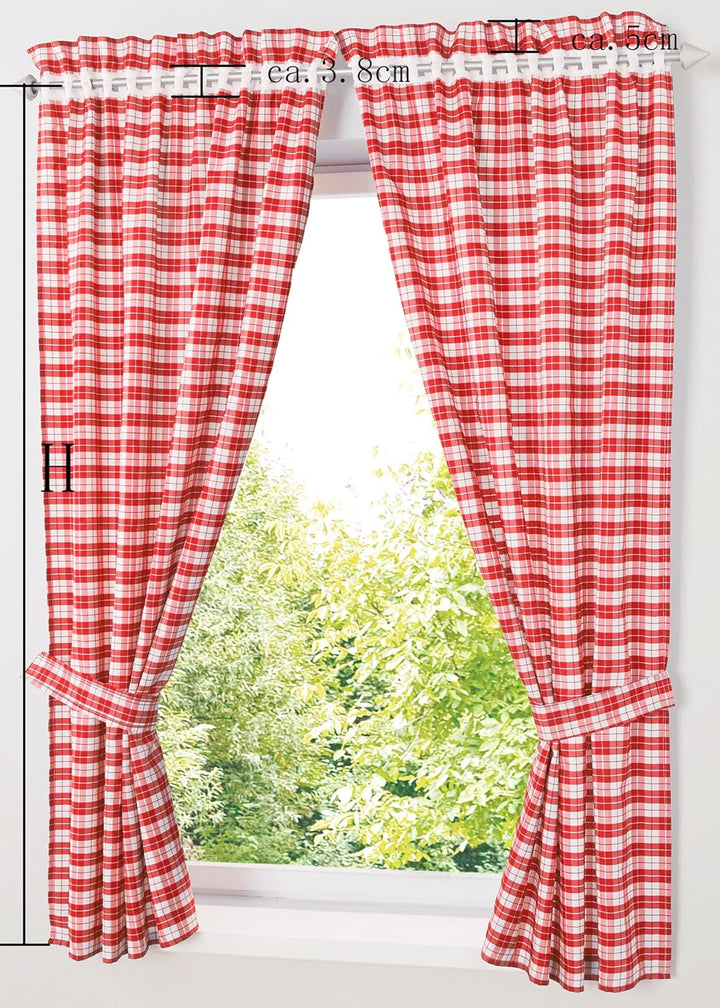 Yaland Blickdichter Vorhänge mit Karo-Muster Landhaus Gardinen Wohnzimmer Gardinenschals mit Raffhal
