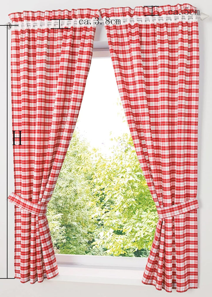 Yaland Blickdichter Vorhänge mit Karo-Muster Landhaus Gardinen Wohnzimmer Gardinenschals mit Raffhal