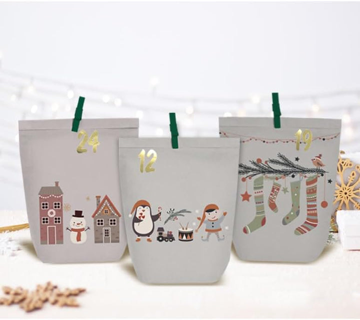 Adventskalender zum Befüllen, 24 Weihnachtskalender Papiertüten zum Selber Basteln, DIY Geschenktüte