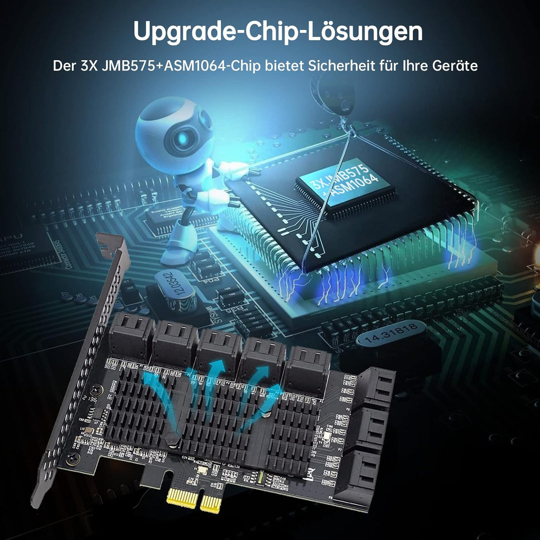 PCIE zu 16 SATA Ports PCIE SATA Controller Karte, 6 Gbps SATA 3.0 Controller, Kommt mit 16 SATA-Date