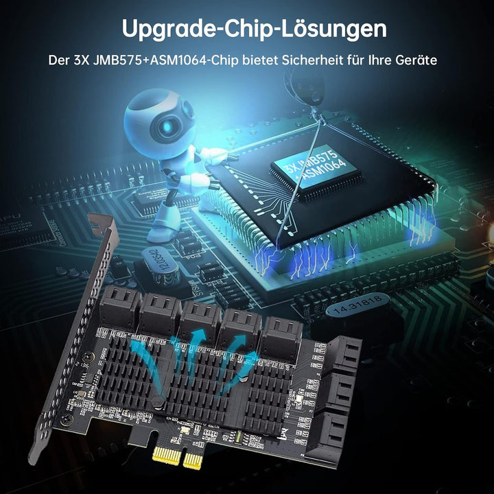 PCIE zu 16 SATA Ports PCIE SATA Controller Karte, 6 Gbps SATA 3.0 Controller, Kommt mit 16 SATA-Date