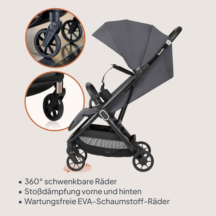 Lionelo Buggy Bess bis 22 kg von 6 Monaten bis 4 Jahren 360°-PU-Schwenkräder, Einhand-Klappfunktion,