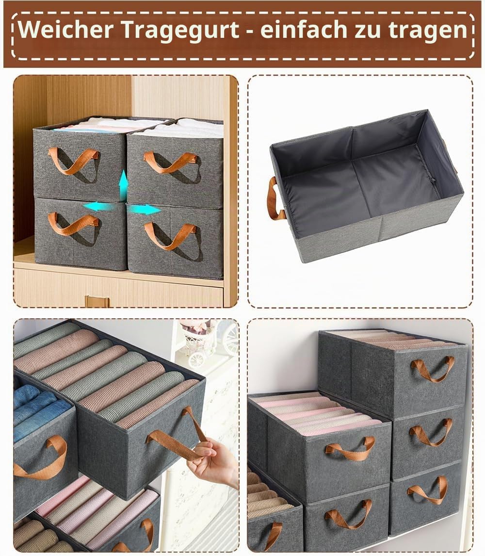 Aufbewahrungsbox Stoff 4er Set, Stoffboxen Aufbewahrung, Zusammenklappbarer, Gross Aufbewahrungsboxe