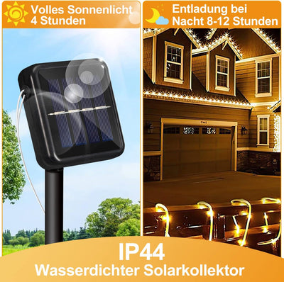 Yakimz Solar LED Lichtschlauch für Aussen, 10m 100 LEDs Lichterschlauch, IP65 LED Lichterkette, 8 Be