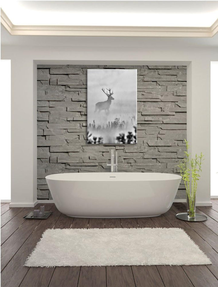 Pixxprint Monocrome, Hirsch im Nebel, Format: 100x70 auf Leinwand, 100x70