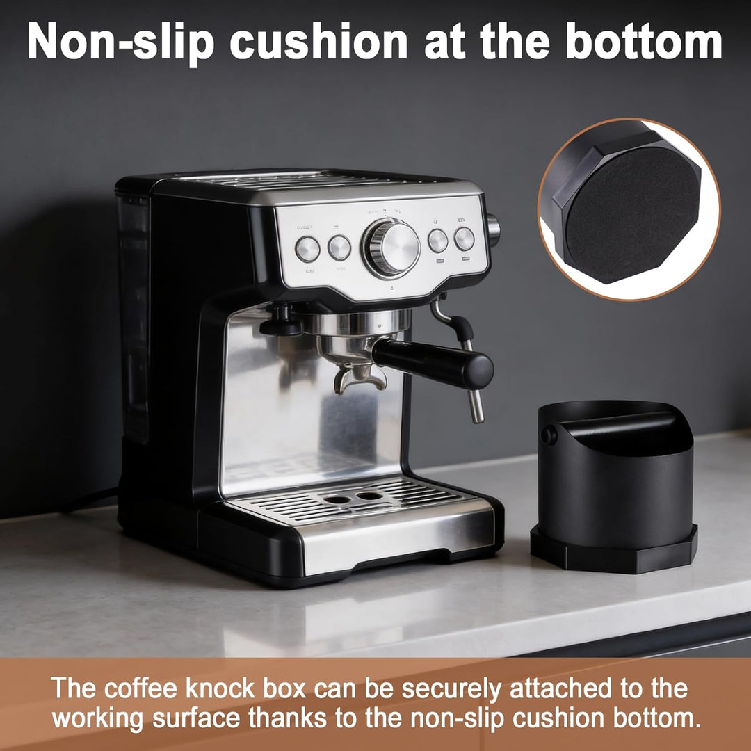 Abklopfbehälter für Siebträger Espresso, 1.6L Edelstahl Kaffee Knock Box mit Abnehmbarer Knock Bar &